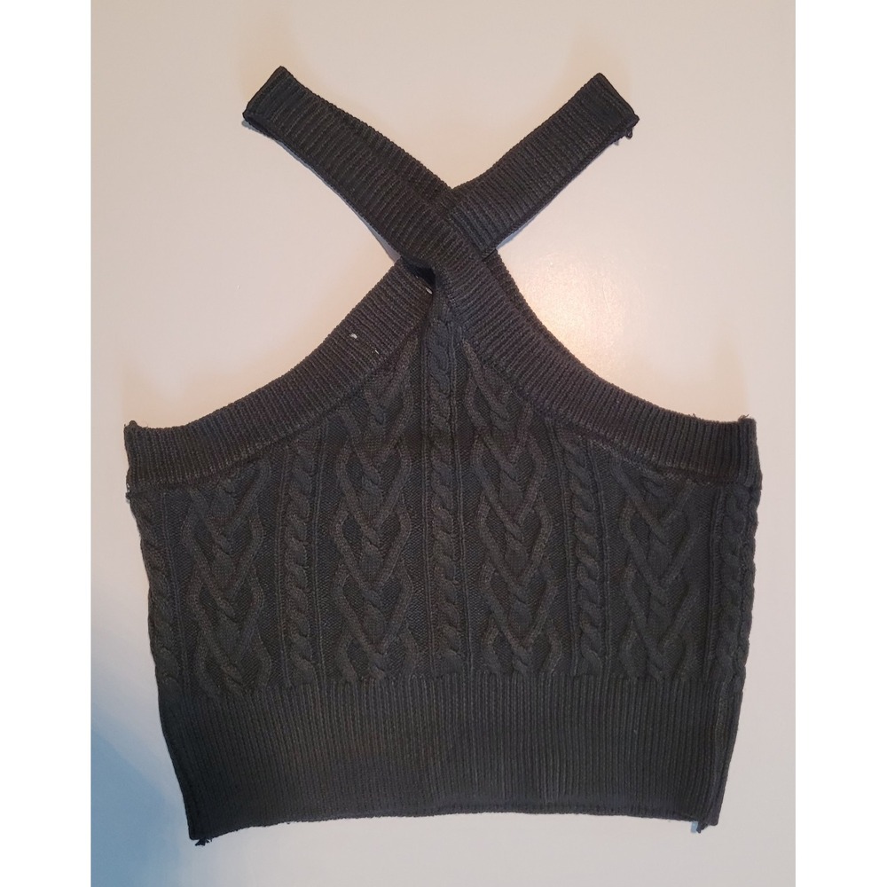 Denim Republic Black Cable Knit Criss Cross Crop Top Women's Size M NWT